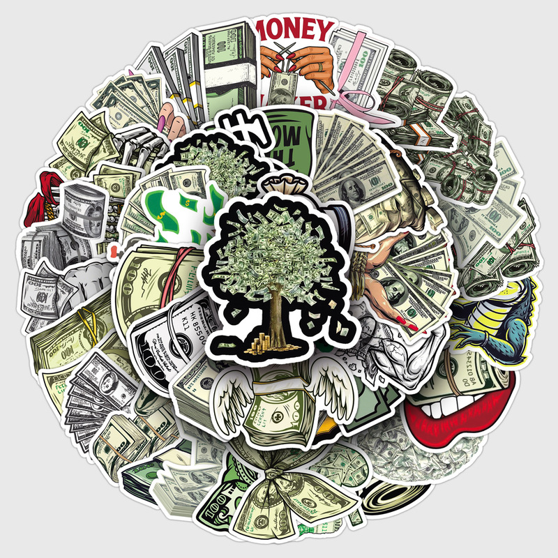 50 Cartoon Dollar Graffiti Stickers Money Symbols Creative Decoration Thermos Cup Mobile Phone Case Computer Notebook Stickers