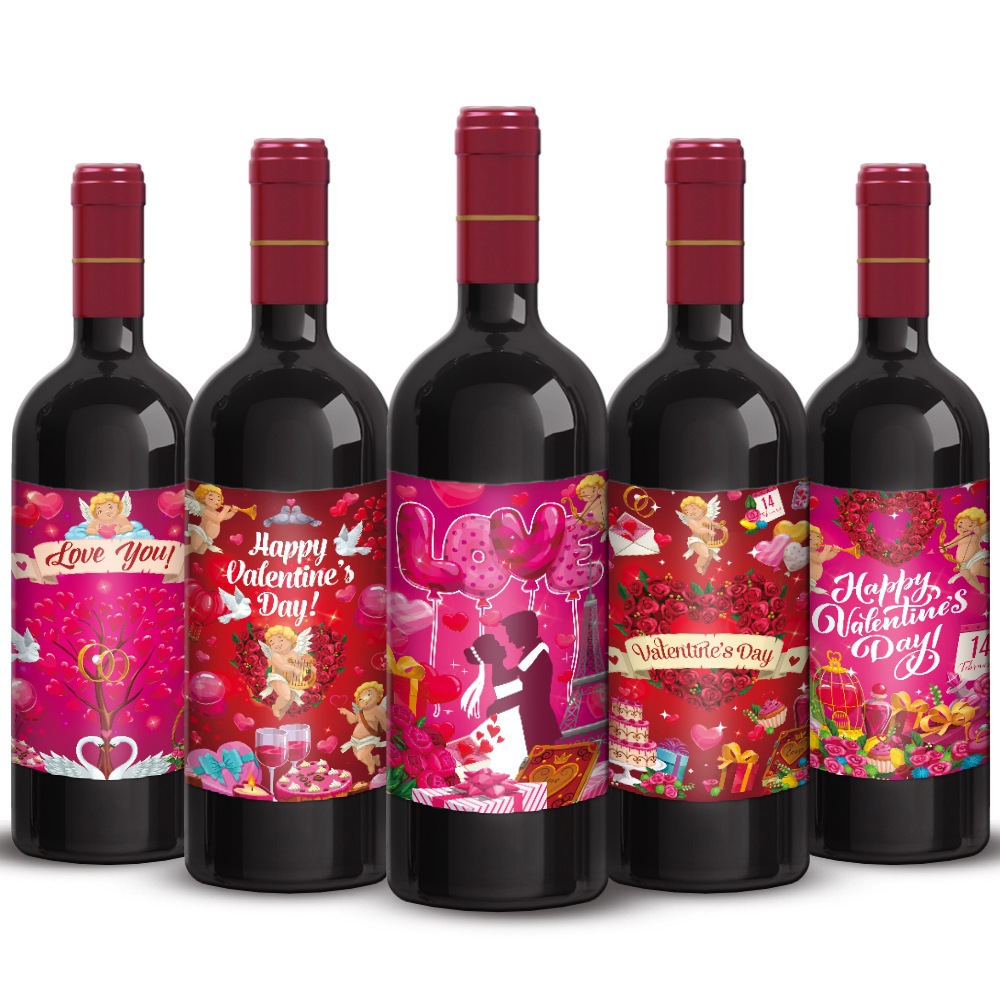 Suministros de decoración del día de San Valentín transfronterizos pegatinas de botellas de vino propuesta de matrimonio decoración de bodas pegatinas de rosas de amor