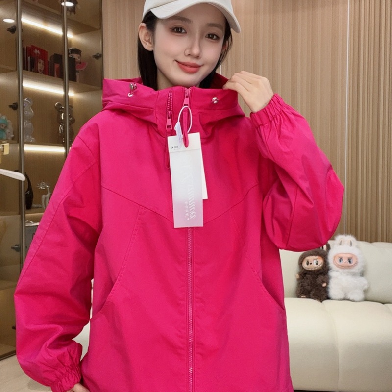 双拉链女款连帽春秋纯色短款休闲拼接防风韩版短外套2502紫色|undefined