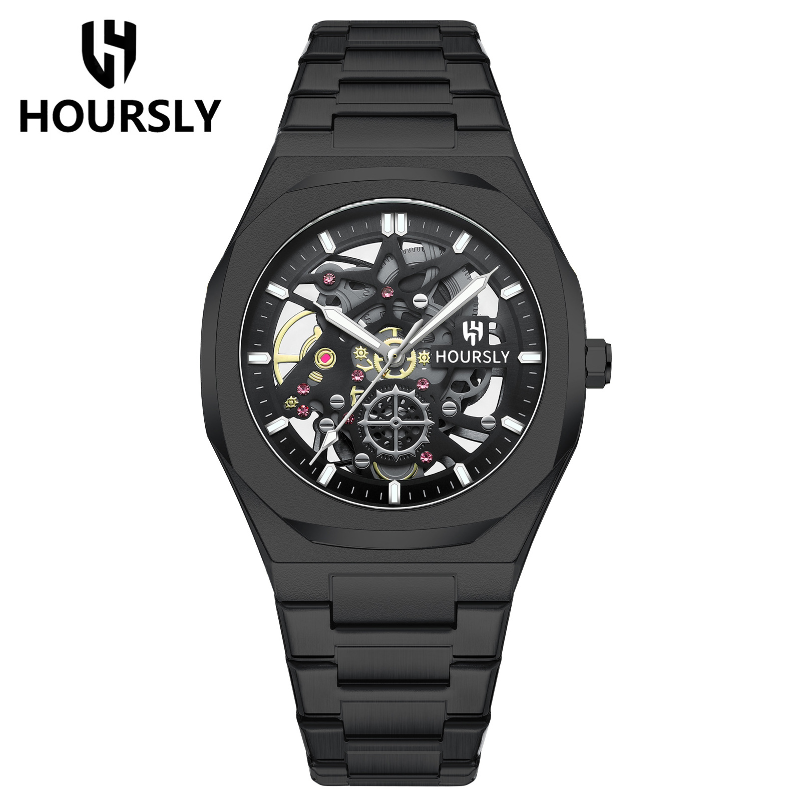 Relojes transfronterizos de venta caliente en Europa y los Estados Unidos relojes impermeables de la marca hoursly para hombres relojes mecánicos falsos relojes de cuarzo de acero inoxidable image 18