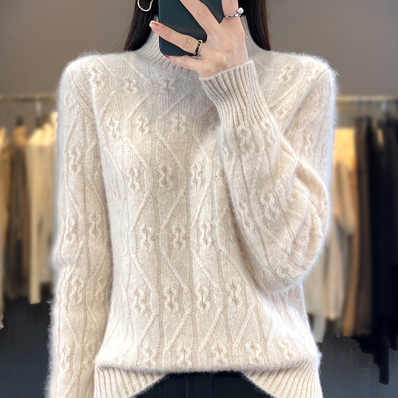 Woolen demi-season solid color cashmere keep warm knitted sweater