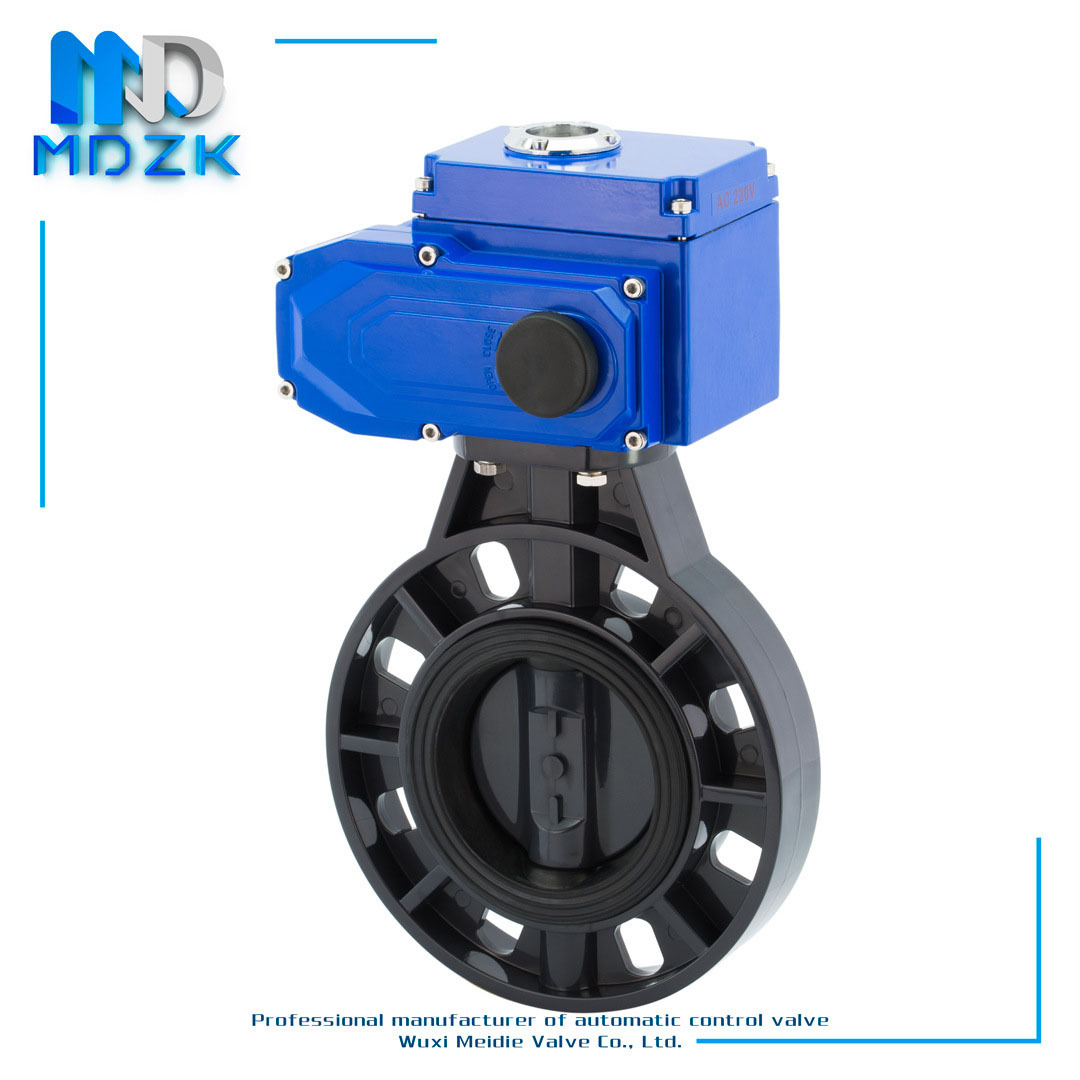 MDZK-AX-D971X-10S电动软密封对夹式UPVC塑料耐酸碱蝶阀