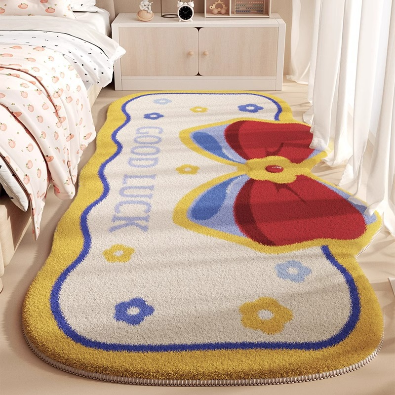 Imitation cashmere Material Cute Plaid Cherry Bow Knot Imitation Cashmere Carpet Bathing