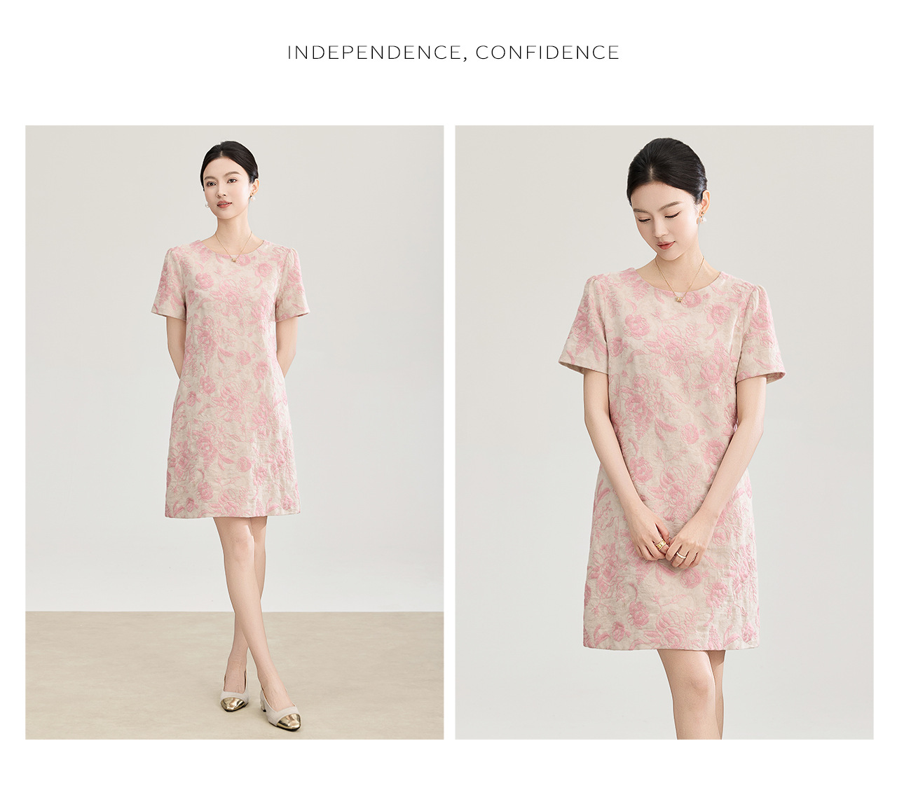 Đầm chữ A thêu jacquard tay ngắn mùa xuân hè — xanh lam chi tiết 13