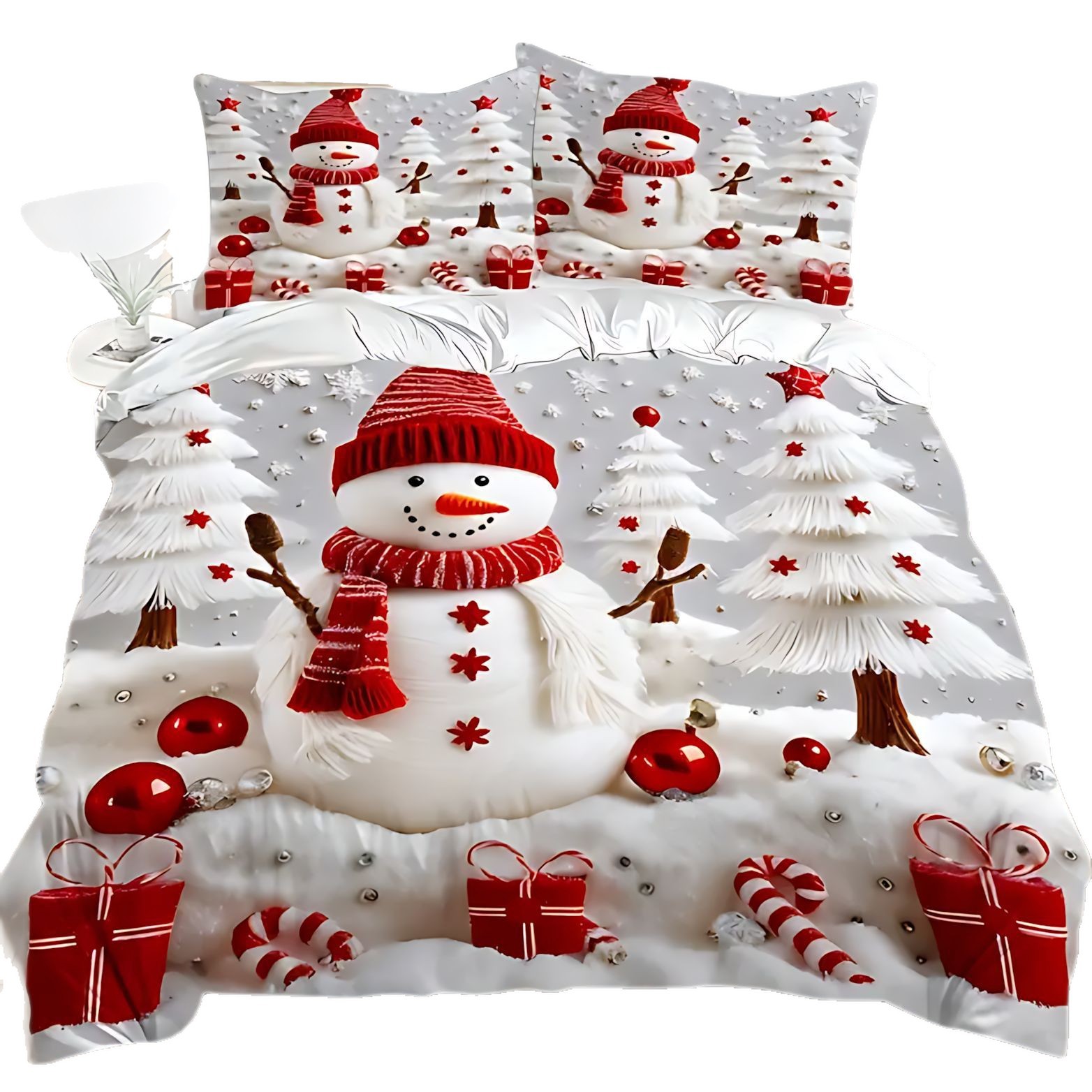 TEMU / JIT transfronterizo lindo pequeño muñeco de nieve patrón 3D impresión digital esponjosa cama cubierta