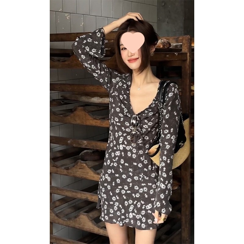Gentle and Sweet Style Floral Dress for Women, Summer Style, Elegant Waist-Cinching Short Skirt