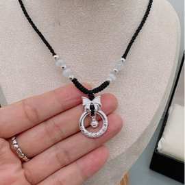 足银999在逃公主蝴蝶结项链吊坠编织绳实心祥云平安扣情人节礼物