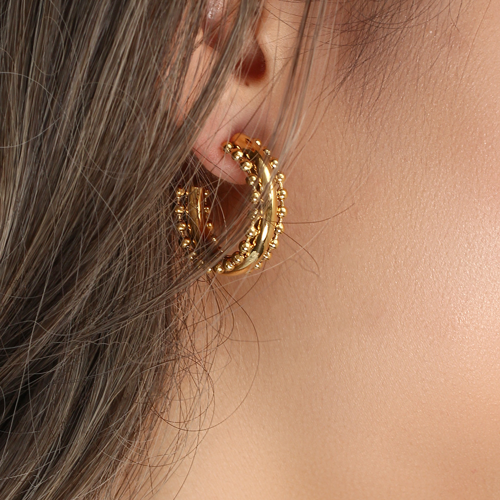 Geometric Pattern Women'S Gender PVD Coated Real Gold Plated 18K Gold Geometric 304 Stainless Steel Retro Waterproof Non Tarnish Hoop Earrings