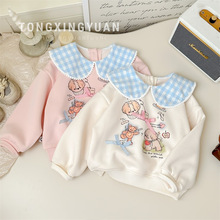 童星圆童装冬款卫衣2025新款秋冬韩版卡通加绒翻领女童上衣打底衫