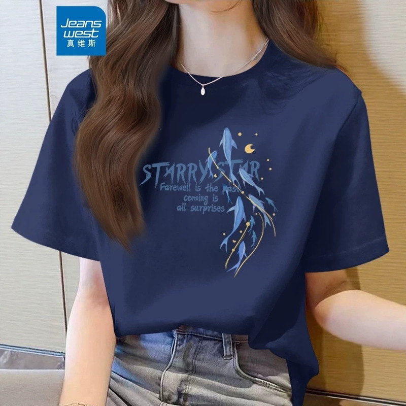 Navy Blue Short-Sleeved T-Shirt for Women 2026 New Summer Style Loose Casual Half-Sleeved Top for Small People Navy Blue Short-Sleeved T-Shirt for Women 2026 New Summer Style Loose Casual Half-Sleeved Top for Small People