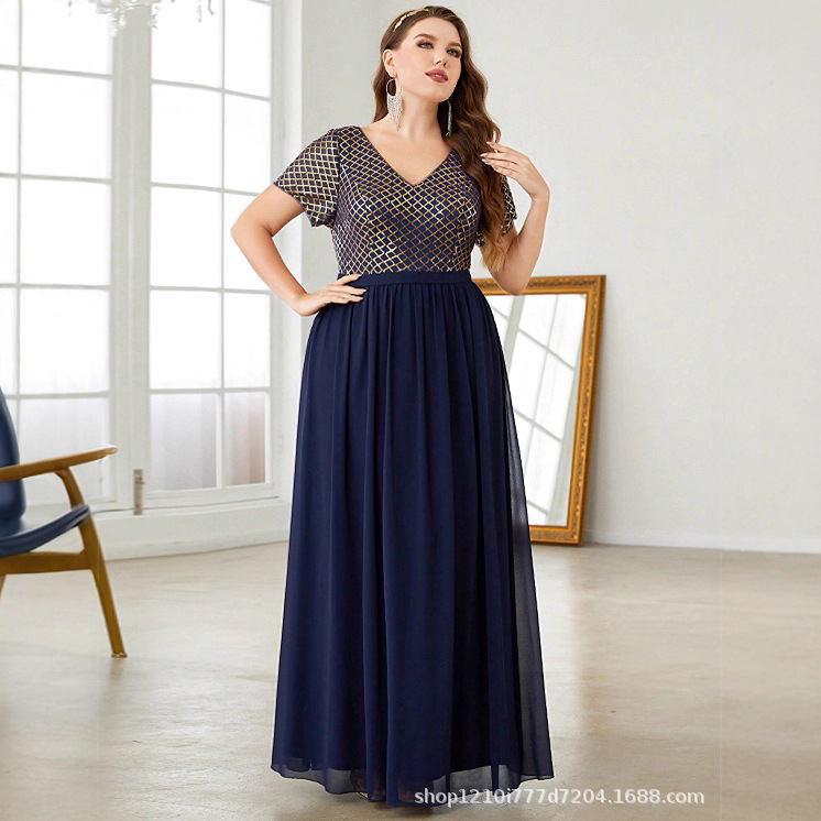 Cross-Border European and American Foreign Trade Plus Size Dress Women's Sequined Women's Long Dress Light Luxury Women's Elegant Formal Evening Dress