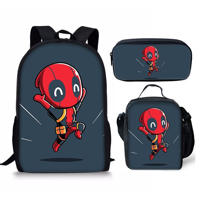 Nuevo deadpool Deadpool paquete de comida de tres piezas bolsa de lápices estudiante mochila de bebé Amazon lindo todo fósforo portátil