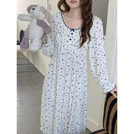 跨境专供外贸女士秋季新品韩版韩系少女田园碎花甜美家居服睡裙女