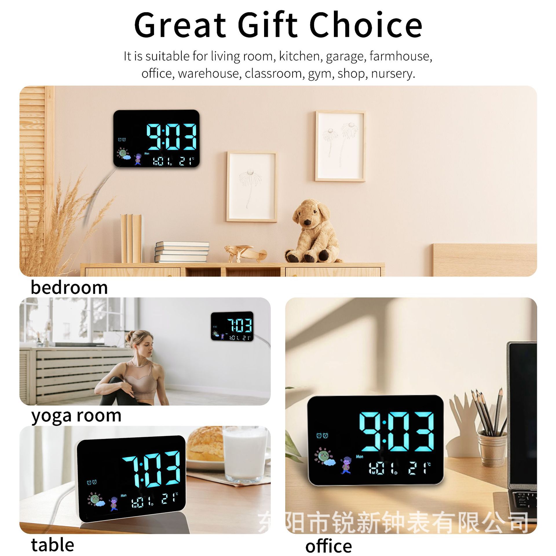 Amazon venta caliente reloj de espejo creativo reloj multifuncional con reloj LED de temperatura simple con pantalla de la semana 2715B