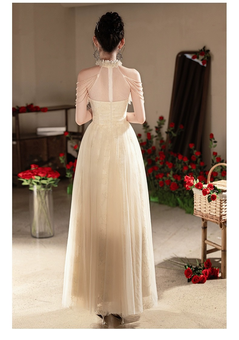 Elegant Champagne Colored Evening Gown New Style Long Dress For Women Suitable For Engagement Understated Luxury Ethereal Beauty_ecoleips.com