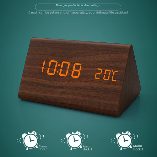 Modern Home Wood-style LED Digital HD Display Alarm Clock for Children, Students, Elderly, Lazy People Study Room Voice Control Console Clock