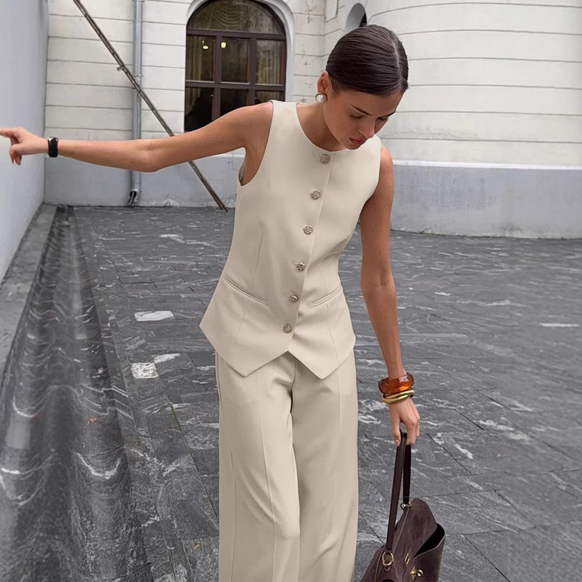 Women's Clothing Elegant Commuter Suit Vest And Trousers Set Spring Summer New_voghion.com
