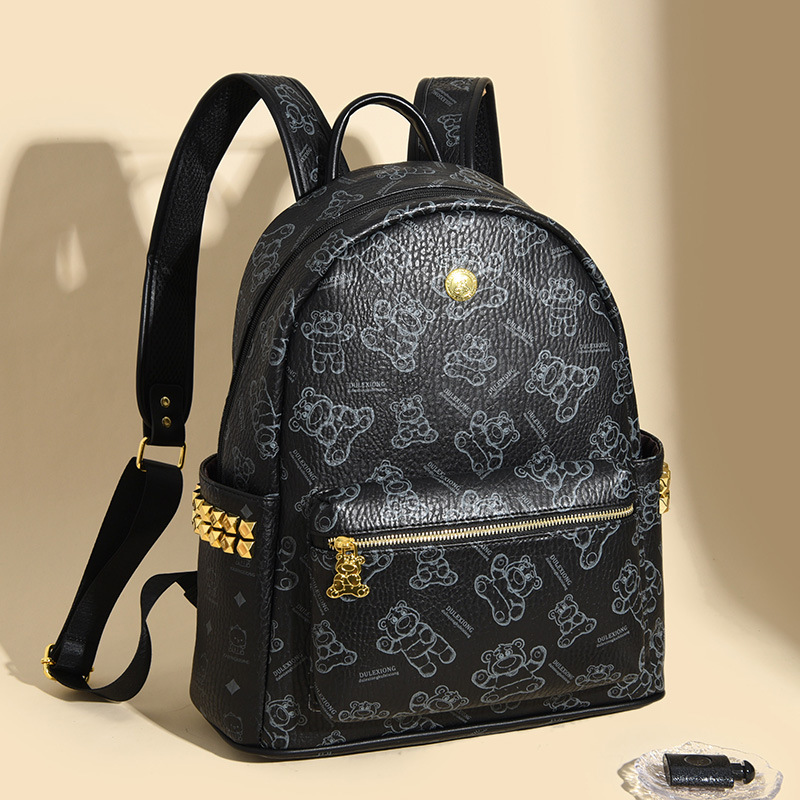 2025 nueva impresión de comercio exterior bolsas de mujer moda coreana de gran capacidad mochila de mujer caricatura lindo oso mochila