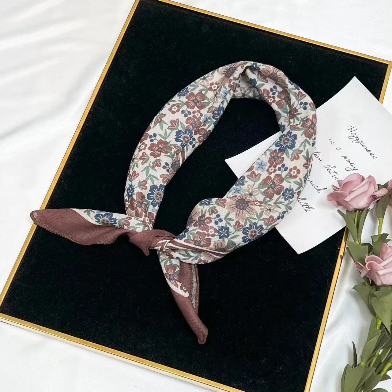 60g Weight Kerchief Classification Daily Occasion cotton and linen Material Flower Pattern Summer Season Women's Gender IG Style Style Women's IG Style Flower Cotton And Linen Kerchief 174