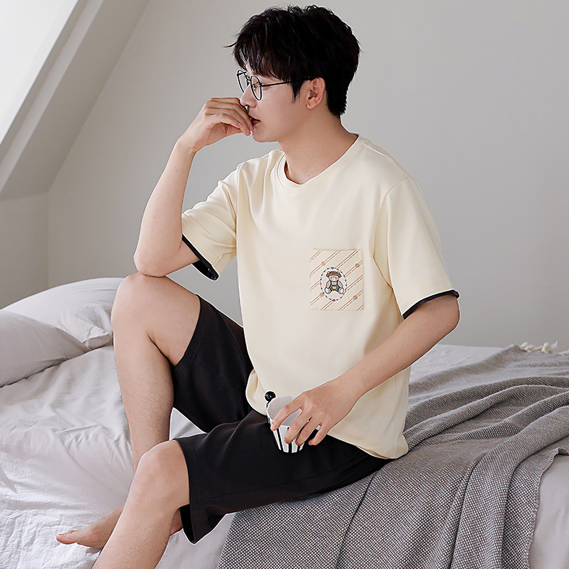 Teenager Summer Pure Cotton Pajamas Round Neck Short Sleeve Shorts Outwear Fashionable Pure Cotton Thin Casual Home Clothes