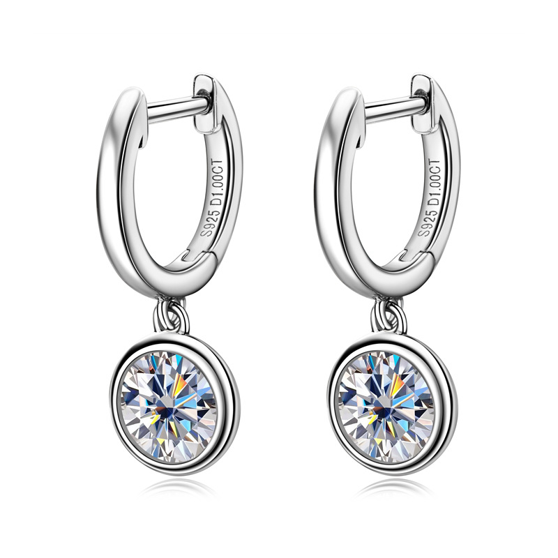 Simple Style Solid Color Sterling Silver Moissanite Earrings In Bulk display picture 1