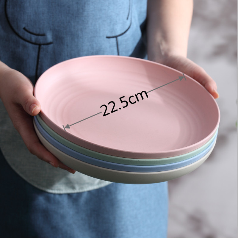 Wheat Straw Vegetable Plate, Microwaveable, Nordic Japanese Style, Large Round Plate for Home Use, Thickened, Anti-Drop, Anti-Scald