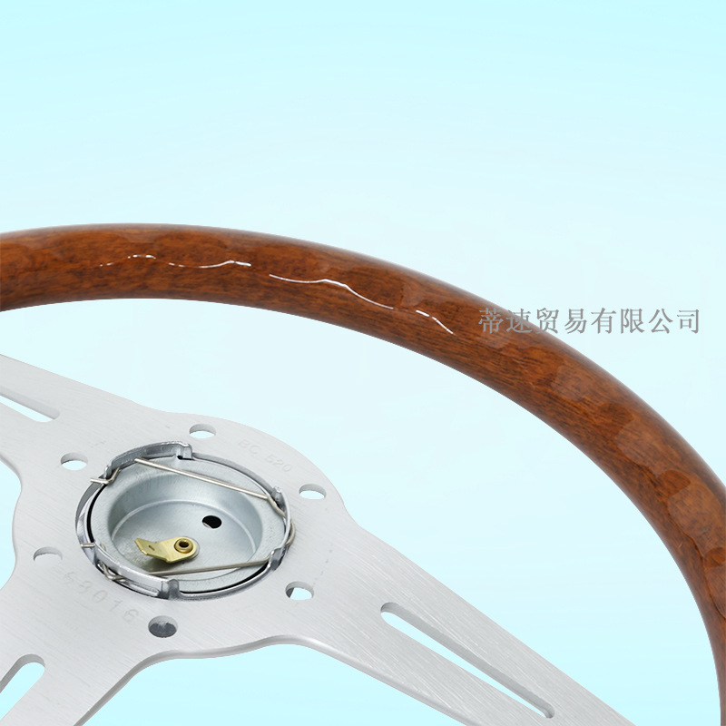 Cross-Border Hot Selling Nardi Classic Retro Peach Wood Steering Wheel 14 Inches 350mm Silver Universal Hole Spacing 74mm
