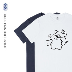 夏ニッチデザイン子犬プリント Tシャツメンズラウンドネック多用途カジュアル半袖レディーストップス通勤シンプル Tシャツ