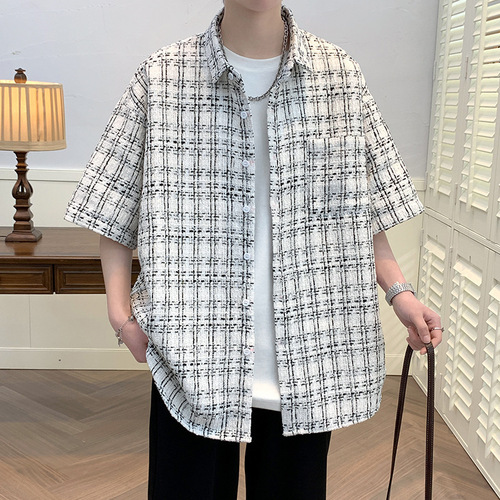 Xiao Xiang style plaid short-sleeved shirt men's trendy brand summer high-end cool and stylish oversized youth shirt jacket