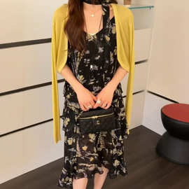 2026夏季新品韩版宽松显瘦碎花长款连衣裙加开衫两件套套装时尚女