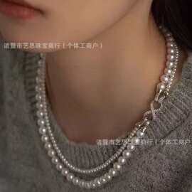 4-5mm+7-8mm淡水珍珠项链双层叠戴百搭高级感锁骨链项链女纯银扣