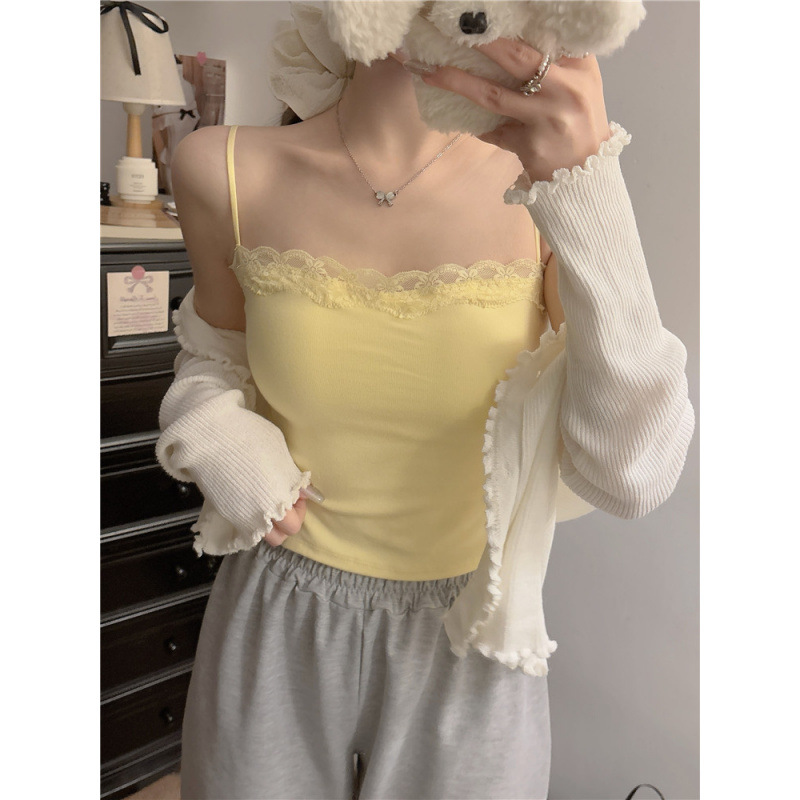 Chaleco de encaje pequeño para mujeres de verano nuevo puro para cubrir el pecho amarillo con cojín de pecho hermoso para usar en la espalda...
