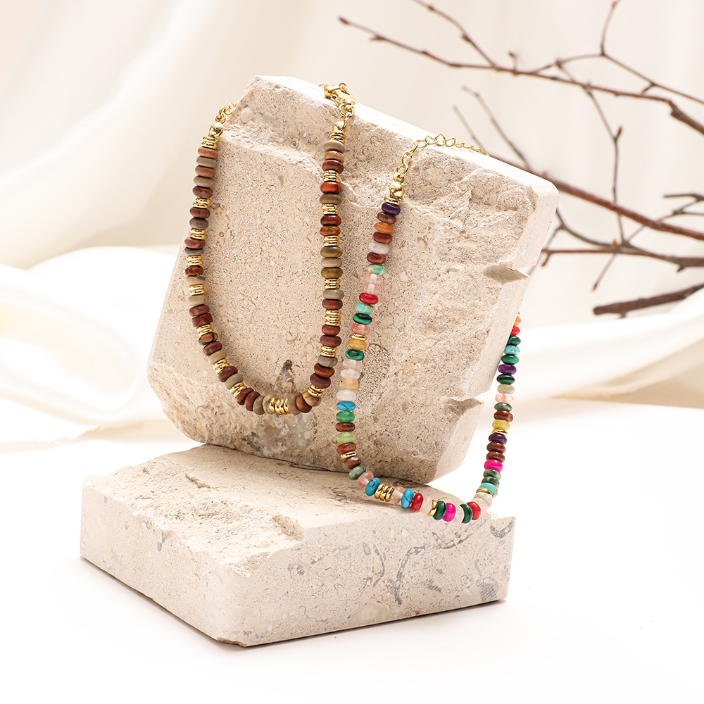 Women's Gender Vintage Style Color Block Stainless Steel Natural Stone Bracelets In Bulk