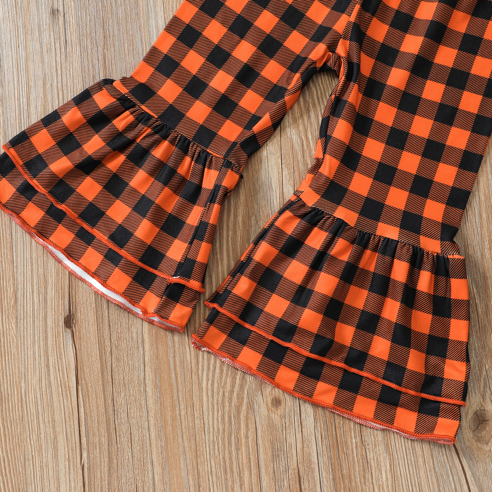 Autumn And Winter Children's Clothing Halloween Pumpkin Plaid Flared Pants Amazon Two-piece Set European And American Letters Girls Suit