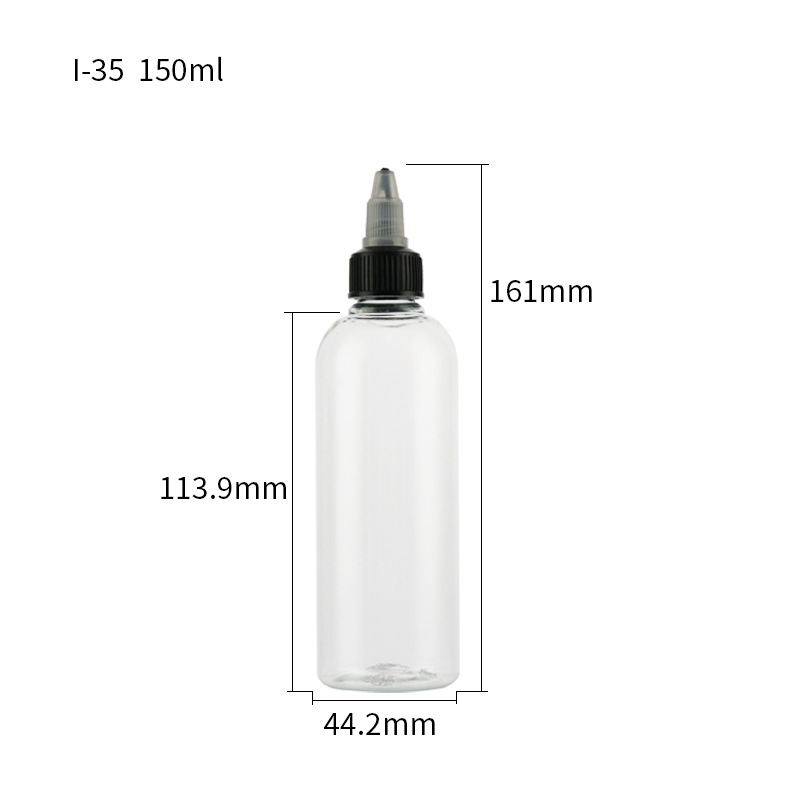 En stock pet50ml botella de plástico transparente 100mL botella de mezcla de color de pigmento 250ml botella de inyección de aceite de dispensación de boca puntiaguda botella de compresión