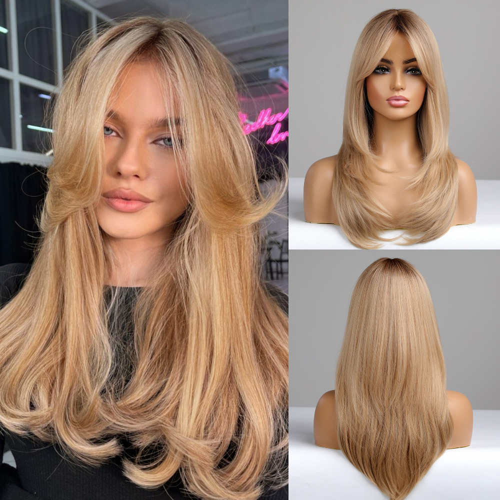 Nuevo negro natural de ocho caracteres flequillo de longitud media micro rizado pelo simulación fibra química cubierta completa cabeza europea y americana peluca pelucas femeninas