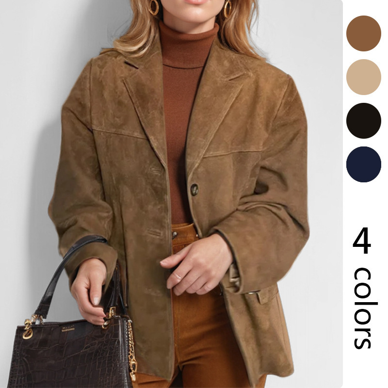 European and American Foreign Trade Women's Clothing Spring New Fashion Retro Solid Color Loose Lapel Casual Long-Sleeve Blazer European and American Foreign Trade Women's Clothing Spring New Fashion Retro Solid Color Loose Lapel Casual Long-Sleeve Blazer