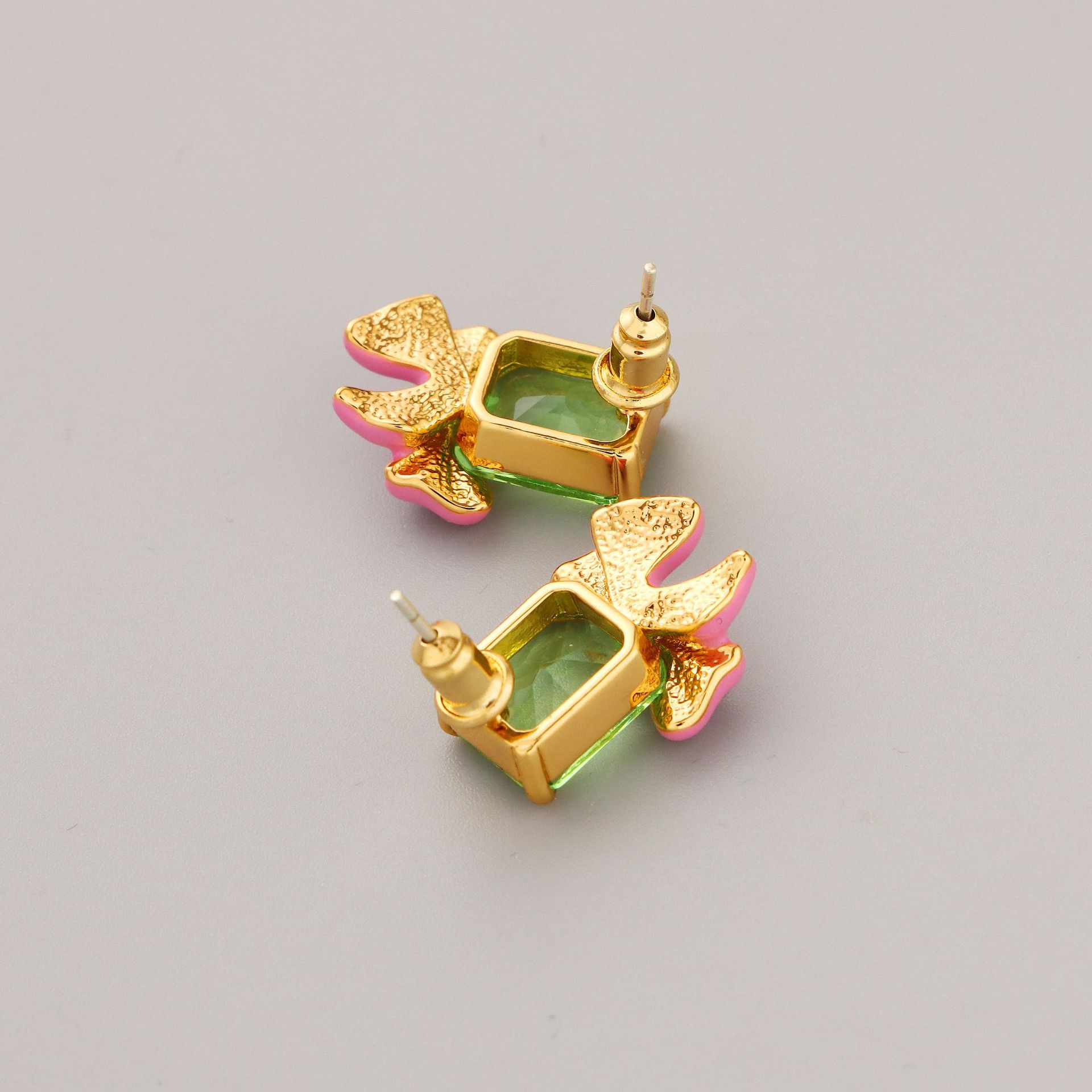 Simple Style Bow Knot Copper Enamel Plating Artificial Crystal Ear Studs 1 Pair