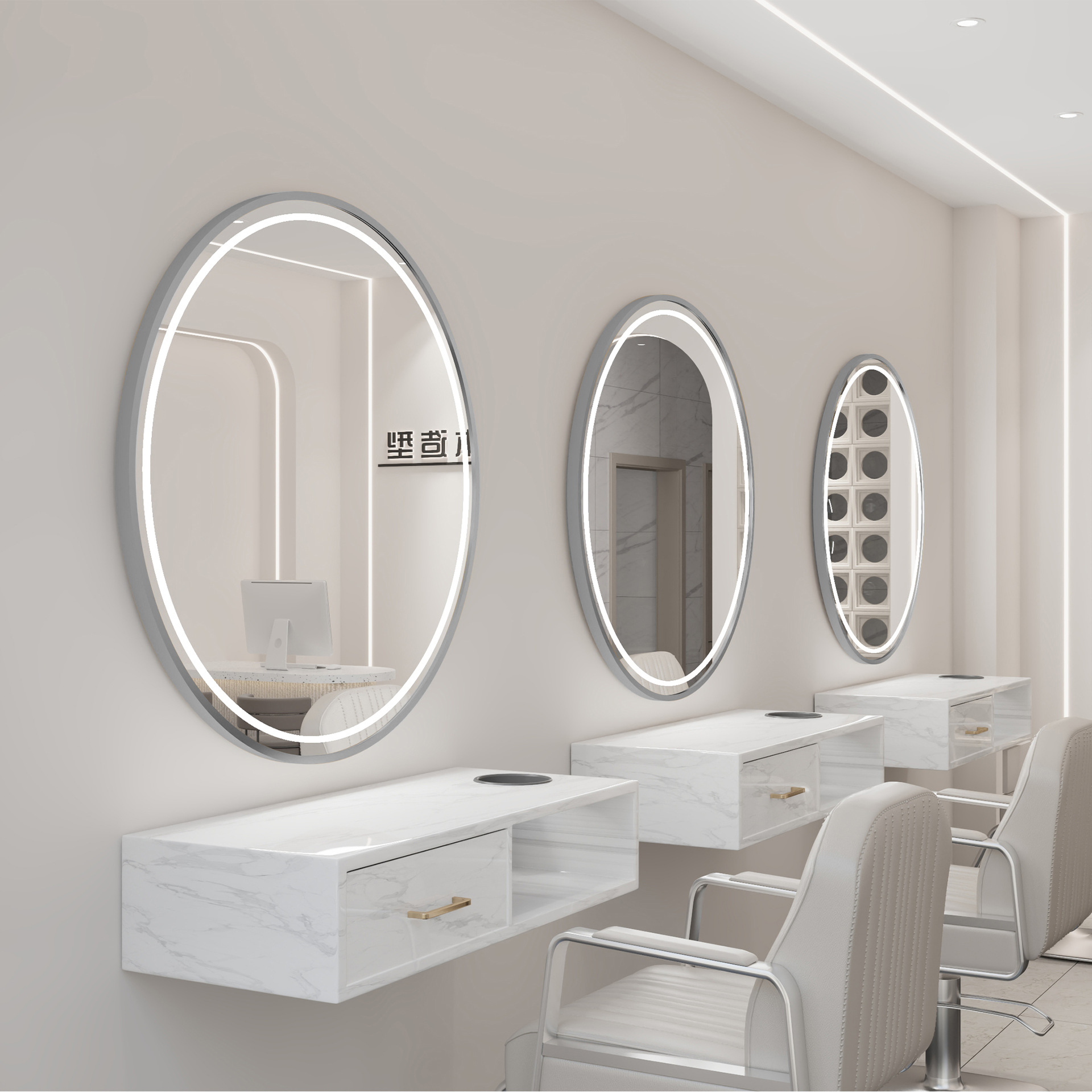 Nueva peluquería belleza con espejo de lámpara, peluquería integrada, área especial de teñido en caliente, tienda de moda de celebridades de Internet, gabinete de espejo de pared al por mayor