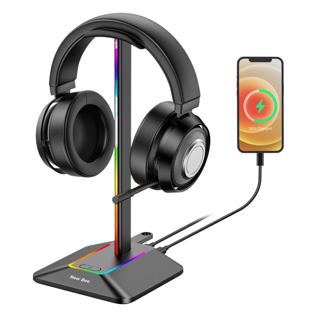 Doble salida colorido auricular pantalla soporte Hub extendido auricular RGB luminoso e-sports soporte de auriculares