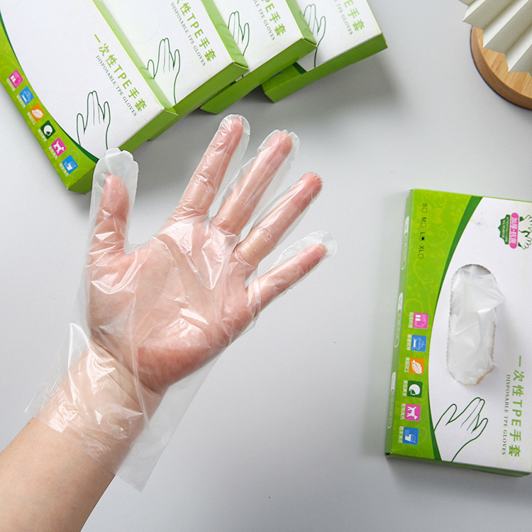 Guantes desechables de grado alimenticio Guantes de película TPE para el hogar Guantes engrosados y duraderos para la limpieza de la cocina, a prueba de aceite y a prueba de manchas