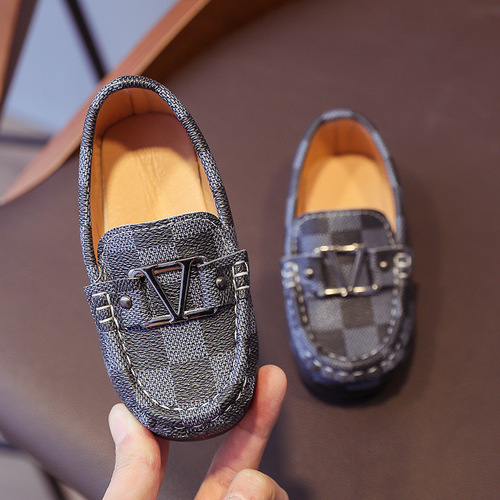 Boys British style beanie shoes  new Korean style plaid small leather shoes casual single shoes children's shoes wholesale