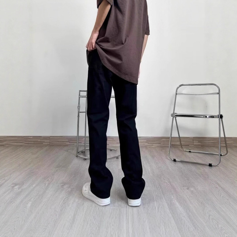 American High Street Black Basic Retro Washed Bootcut Jeans Slim Fit Straight Pants for Men and Women Trendy