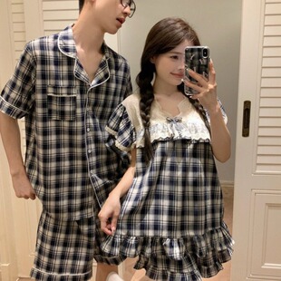 South Korea Ins Korean Style Sweet Lace Palace Style Loose and Comfortable Summer Outer Wear Couple's Home Clothes suit Nightdress