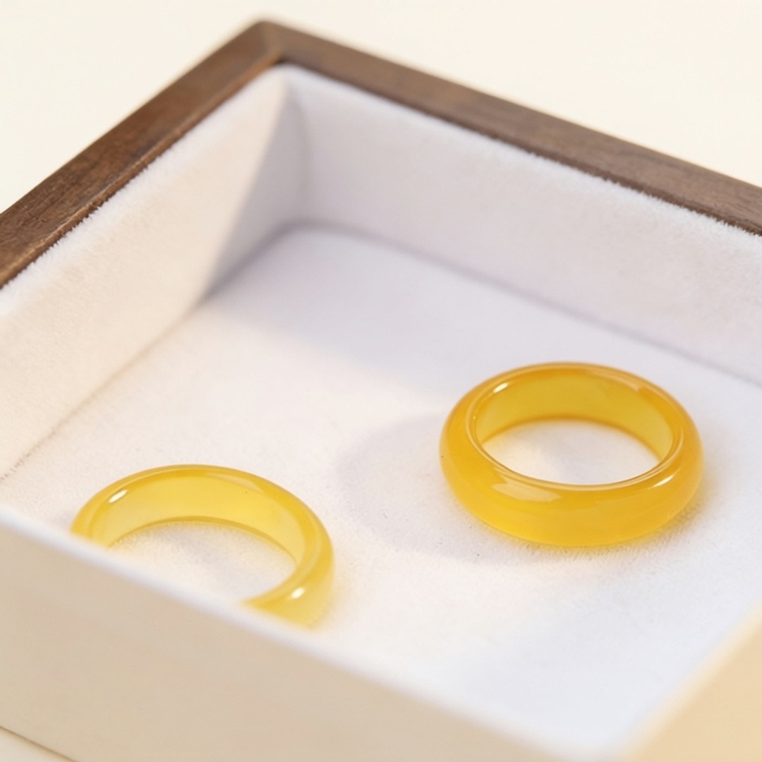 Yellow chalcedony agate jade ring, solid yellow ring, suitable for middle finger or tail finger, unisex, fortune-bringing ring, gift