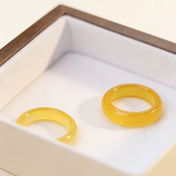 Yellow chalcedony agate jade ring, solid yellow ring, suitable for middle finger or tail finger, unisex, fortune-bringing ring, gift