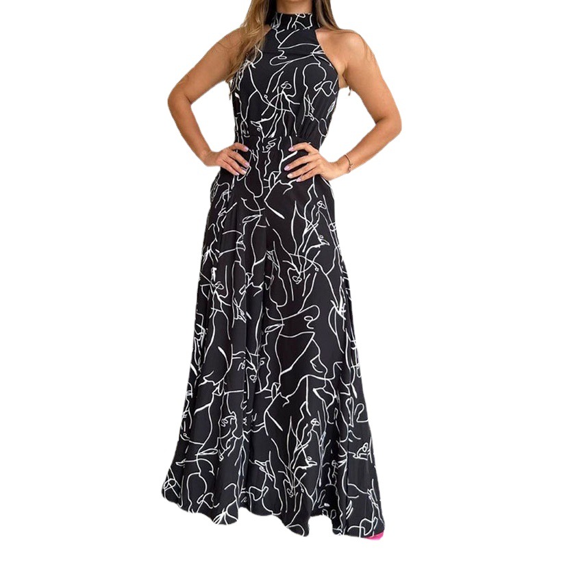 2025 primavera Amazon ropa de mujer europea y americana elegante cintura alta sin mangas cuello redondo sexy pantalones anchos monos europeos y americanos mujeres