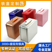 现货长方形手提铁盒带锁扣手挽罐连体翻盖儿童马口铁爱心午餐盒