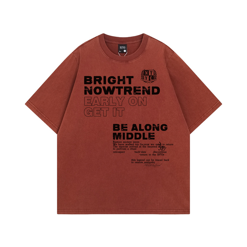 Trendy Brand Fried Salt Wash Letter Printed Short-sleeved T-shirt 2025 Summer New Lovers Casual Loose T-shirt Trendy Brand Fried Salt Wash Letter Printed Short-sleeved T-shirt 2025 Summer New Lovers Casual Loose T-shirt