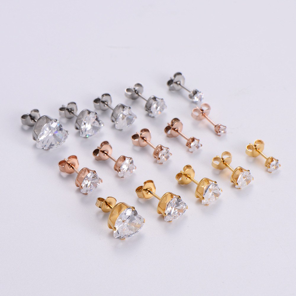 Lady Heart 304 Stainless Steel Zircon 18K Gold Plated Earrings display picture 1